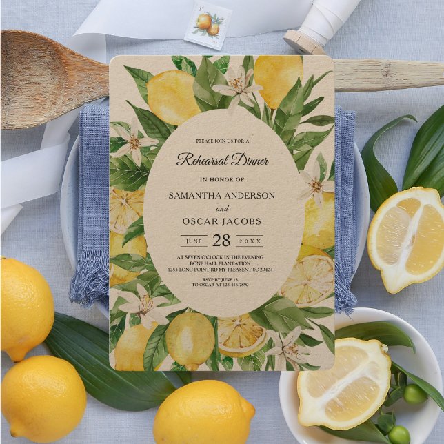 Convites Kraft Vintage Watercolor Yellow Lemons (Criador carregado)