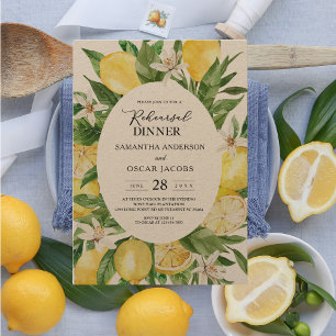Convites Kraft Vintage Watercolor Yellow Lemons Frame