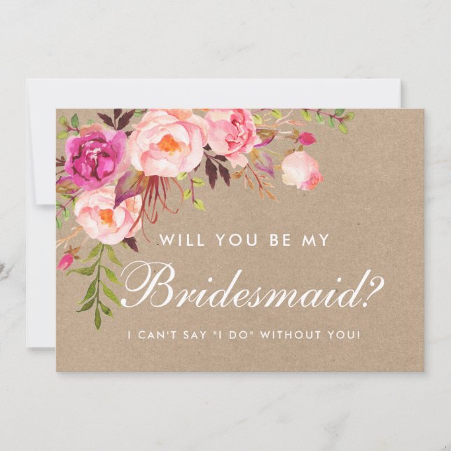 Convites Kraft Watercolor Pink Floral (Frente)