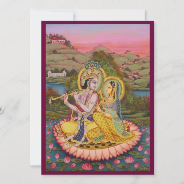 Convites Krishna e Radha no lotusInvitation (Frente)