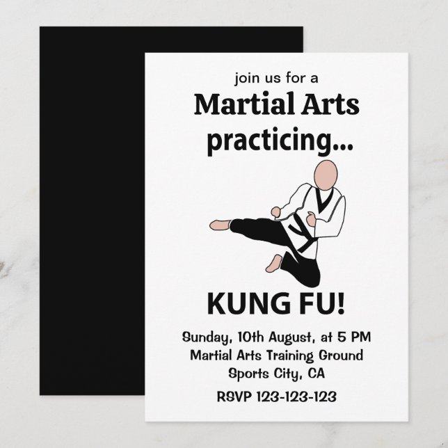 Convites Kung Fu Black Belt Artes Marciais (Frente/Verso)