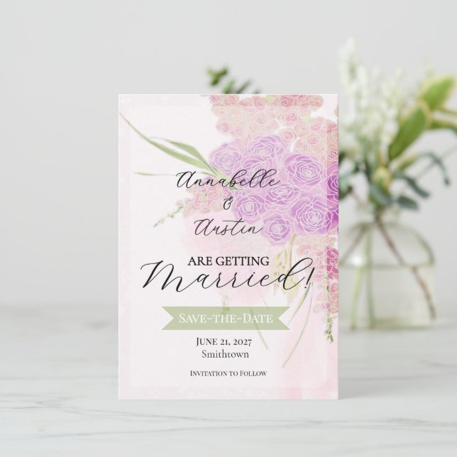 Convites La Boca Vendretti Rosa Bouquet com laço transparen (Em pé/Frente)