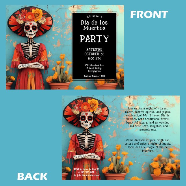 Convites 💀 La Calavera de chapéu com flores (💀 La Calavera in hat with flowers Invitation)