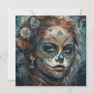 Convites La Catrina Azul Dia de los Muertos Crânio de Açúca