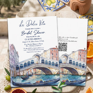 Convites La Dolce Vita Aquarela Veneza Código QR Noiva