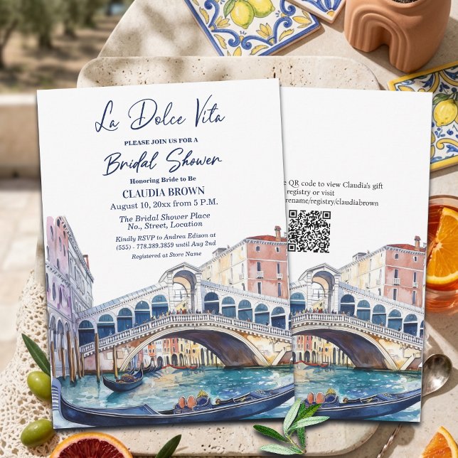 Convites La Dolce Vita Aquarela Veneza Código QR Noiva (Criador carregado)