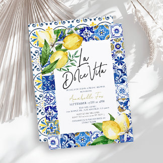 Convites La Dolce Vita Azulejo Azul Chuveiro de Noiva