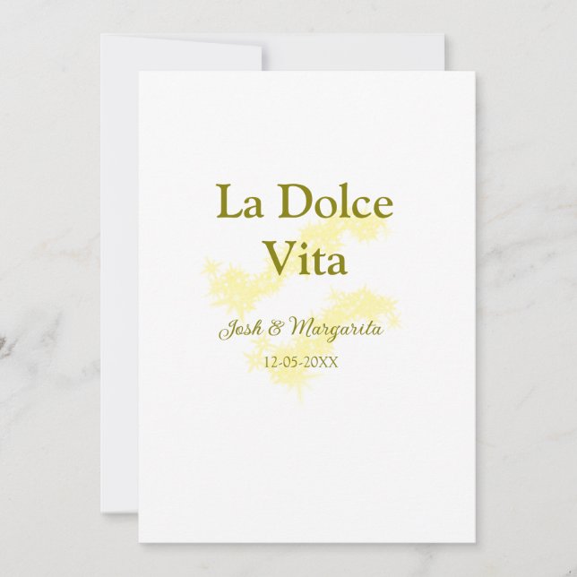 Convites La Dolce Vita casal amarelo Nome data glit (Frente)