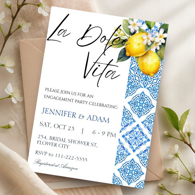 Convites La Dolce Vita Engajamento Mediterrâneo Italiano (La Dolce Vita Italian Mediterranean Engagement Invitation)