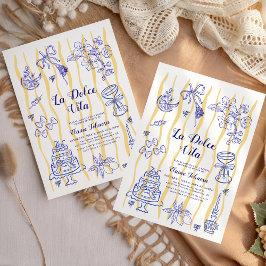 Convites La Dolce Vita Italian Lemon Blue Bridal Shower 