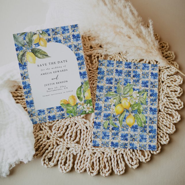 Convites La Dolce Vita Lemon Citrus Salvar A Data (Criador carregado)