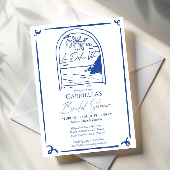 Convites La Dolce Vita traça chá de panela de limões (La Dolce Vita hand drawn lemons Amalfi Italian bridal shower Invitation cards template)
