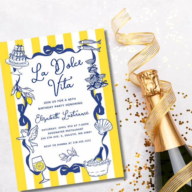 Convites La Dolce Vita Whimsical Italian 40th Birthday  (La Dolce Vita Whimsical Italian 40th Birthday Invitation)