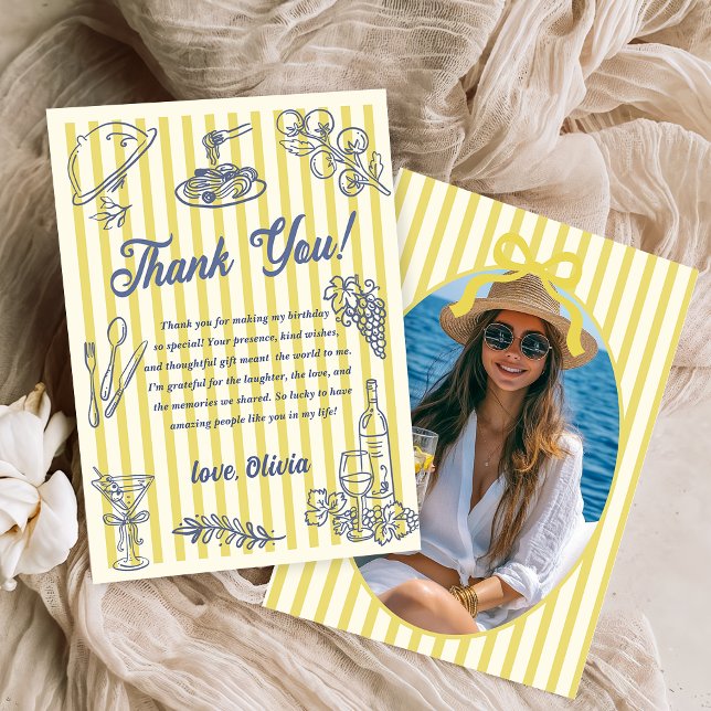 Convites La Dolce Vita Yellow Stripes Thank You Card (Criador carregado)