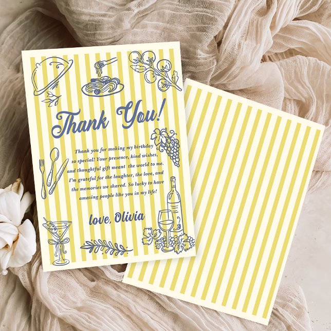 Convites La Dolce Vita Yellow Stripes Thank You Card (Criador carregado)