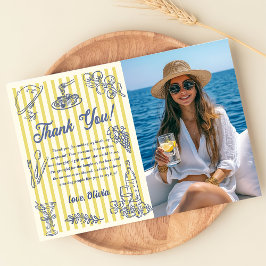 Convites La Dolce Vita Yellow Stripes Thank You Card Photo 