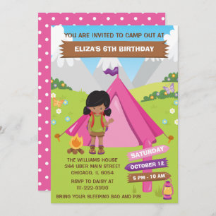 Convites Lá fora acampando a garota afro-americana de anive