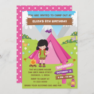 Convites Lá fora Acampando Festa de aniversário Black Hair