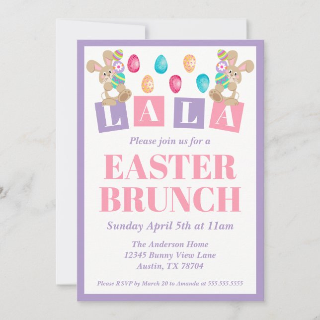 Convites La La Easter Bunny Easter Brunch Invitation (Frente)