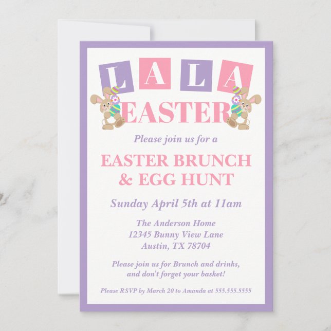Convites La La Easter Bunny Egg Hunt Invitation (Frente)