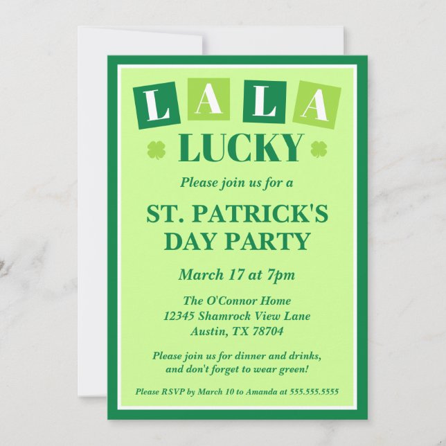 Convites La La Lucky St. Patrick’s Day Party (Frente)