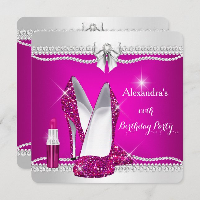 Convites Lábio-Lábio Elegante Cor-de-Rosa Elevada (Frente/Verso)