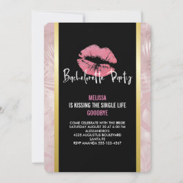 Convites Lábios brilhantes cor-de-rosa e folhas tropicais D