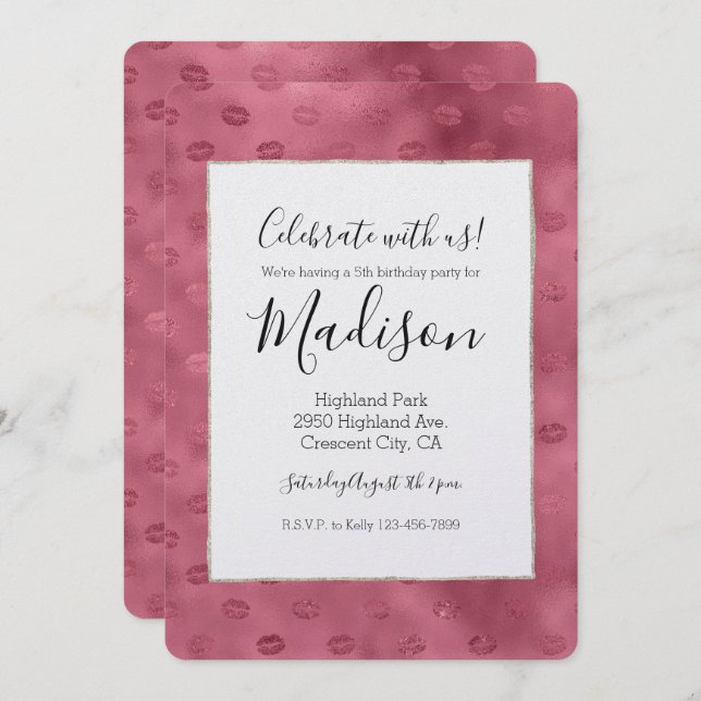 Convites Lábios cor-de-rosa (Frente/Verso)