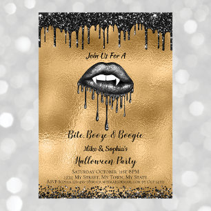 Convites Lábios de Glitter Preto de Vampiro Halloween Adult