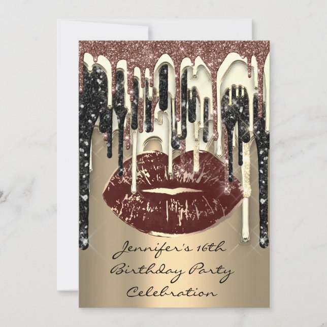 Convites Lábios do partido 16º Glitter de café castanho Bei (Frente)