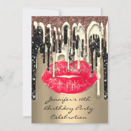 Convites Lábios do partido 16º, Kiss Brown Red Glitter Drip
