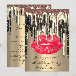 Convites Lábios do partido 16º, Kiss Brown Red Glitter Drip