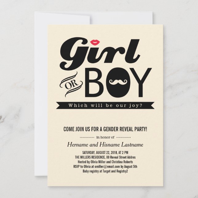 Convites Lábios e bigode Menino Sexo Convidam Partido para  (Frente)