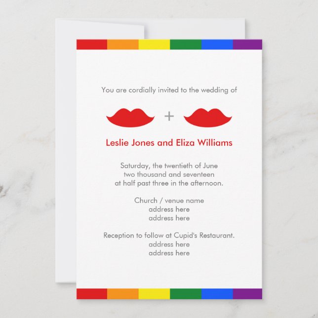 Convites Lábios LGBT Lésbicas Casamento Arco-Íris (Frente)