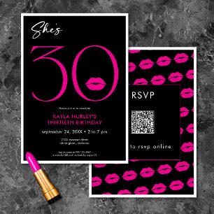 Convites Lábios Mínimos Modernos Rosa Ela tem 30 anos de QR