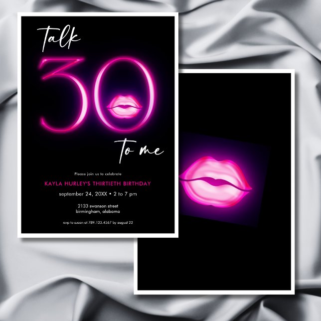 Convites Lábios Mínimos Neon Rosa Modernos Falam Trinta Ano (Modern Minimal Neon Pink Lips Talk Thirty Birthday Invitation)