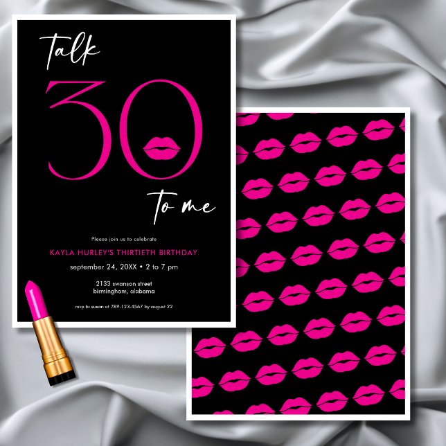 Convites Lábios Rosa Mínimos Modernos Falam Trinta Anos (Modern Minimal Pink Lips Talk Thirty Birthday Invitation)