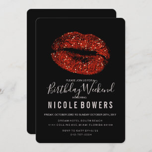 Convites Lábios Vermelhos Aniversário Fim de Semana Itinerá