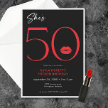 Convites Lábios Vermelhos Mínimos Modernos Ela é 50 Anivers<br><div class="desc">Moderno e crítico,  este convite de aniversário declara,  "ela tem 50" e combina preto clássico e branco com sotaques de vermelho vivo,  com um par lúdico de lábios. É um design mínimo é um design simples e divertido para celebrar o aniversário do marco. Criado pela imprensa simplesmente de farmácia.</div>