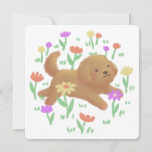 Convites Labradoodle com Ilustração de Flores