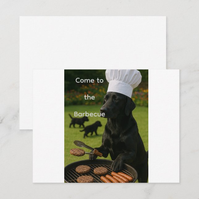 Convites Labrador preto engraçado chef de churrasco (Frente/Verso)