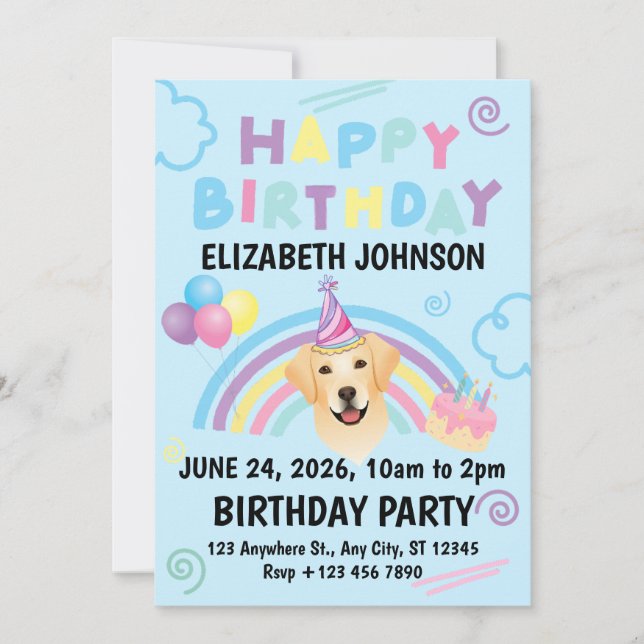 Convites Labrador Retriever Birthday Party Invitation Blue (Frente)
