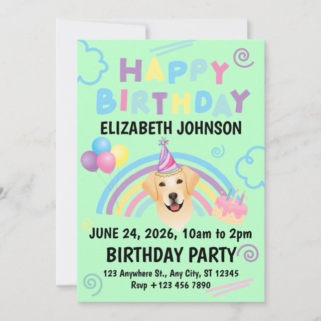 Convites Labrador Retriever Birthday Party Invitation Green (Frente)