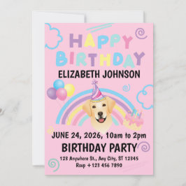 Convites Labrador Retriever Birthday Party Invitation Pink