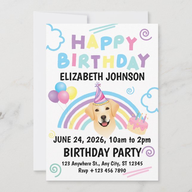 Convites Labrador Retriever Birthday Party Invitation White (Frente)