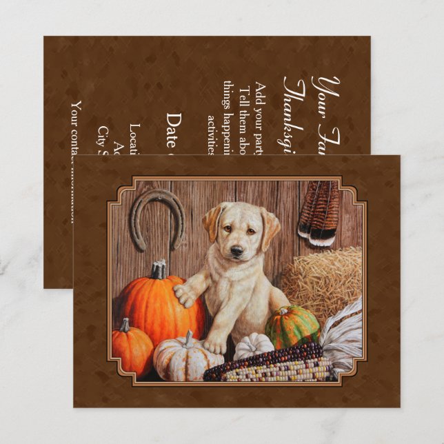 Convites Labrador Retriever Dog & Pumpkins Brown (Frente/Verso)