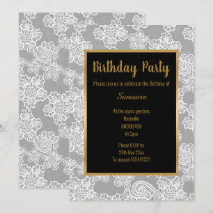 CONVITES LACE BRANCO DE PRATA DOURADO TODO O ANIVERSÁRIO D