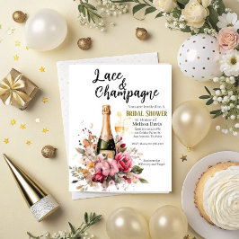 Convites Lace & Champagne Bridal Shower Invitation