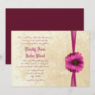 Convites Lace Damask Moody Dark Rosa Gerber Daisy Wedding