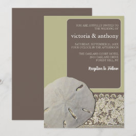 Convites Lace de areia dólar, Casamento de praia de Vintage